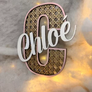 Lettre fond découpe imitation rotin avec prénom