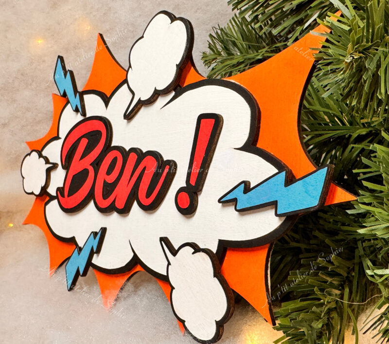 plaque prénom bois personnalisée bande dessiné fait main